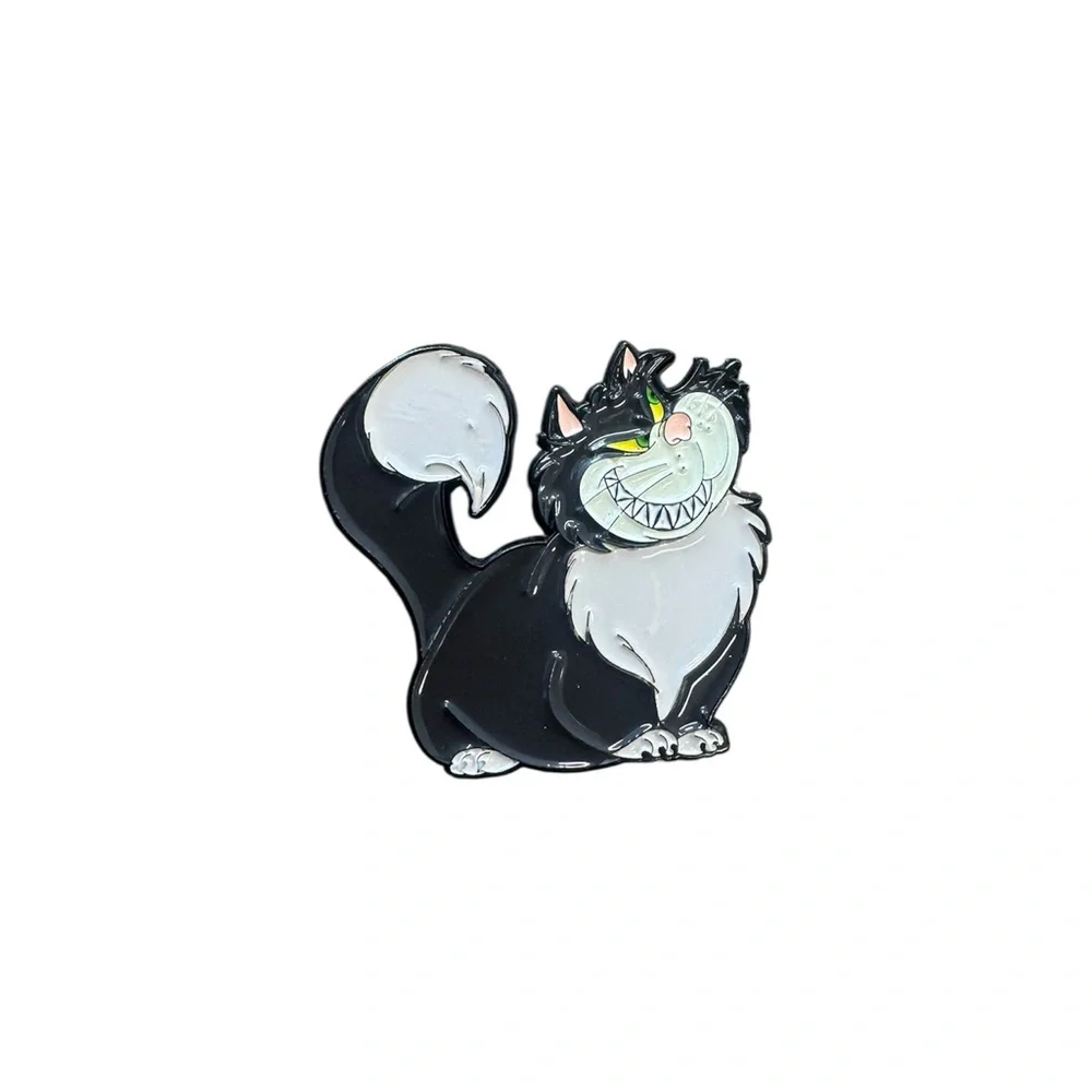 Black and White Cat Enamel Pin - Cute Grinning Cat Accessory